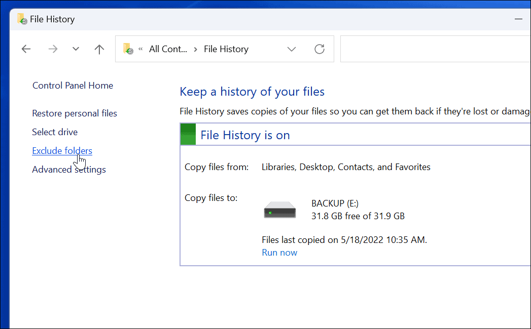 Escludi la cronologia dei file di utilizzo su Windows 11