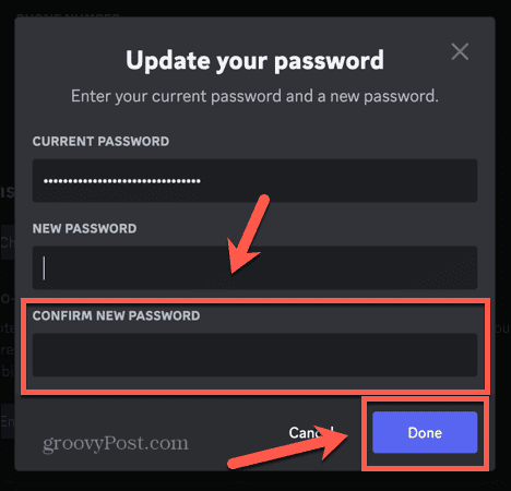 discord confermare la nuova password