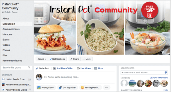 Instant Pot Community Gruppo Facebook di oltre un milione di membri.