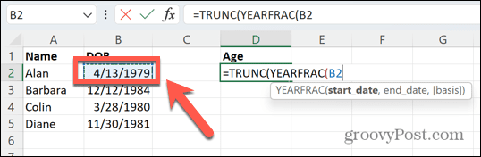 Excel data di nascita