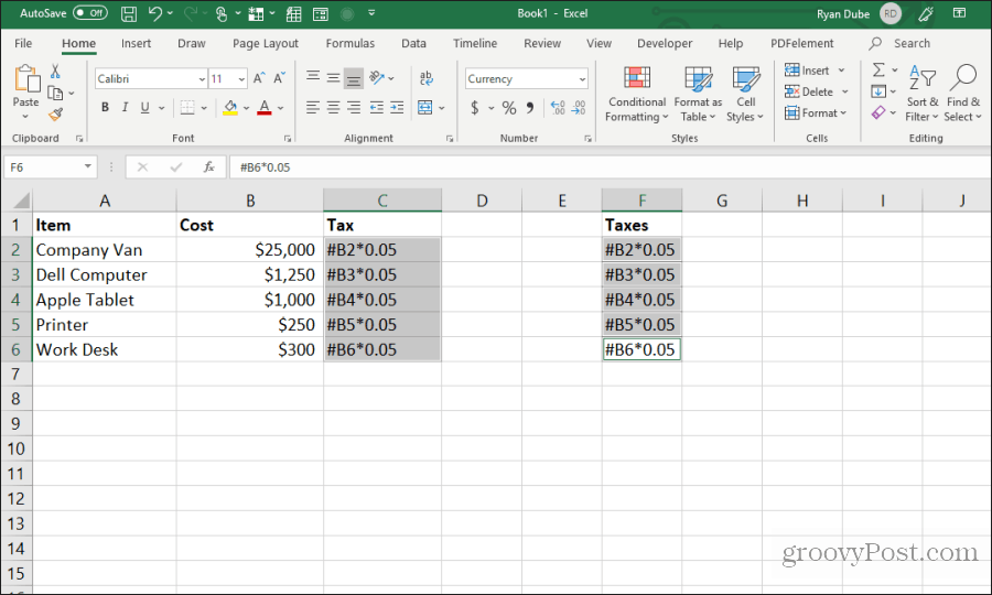 screenshot di evidenziazione delle celle della formula