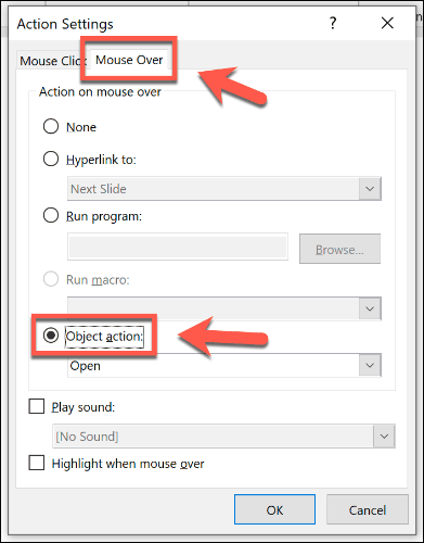 Impostazione di un oggetto da aprire con il mouse su PowerPoint