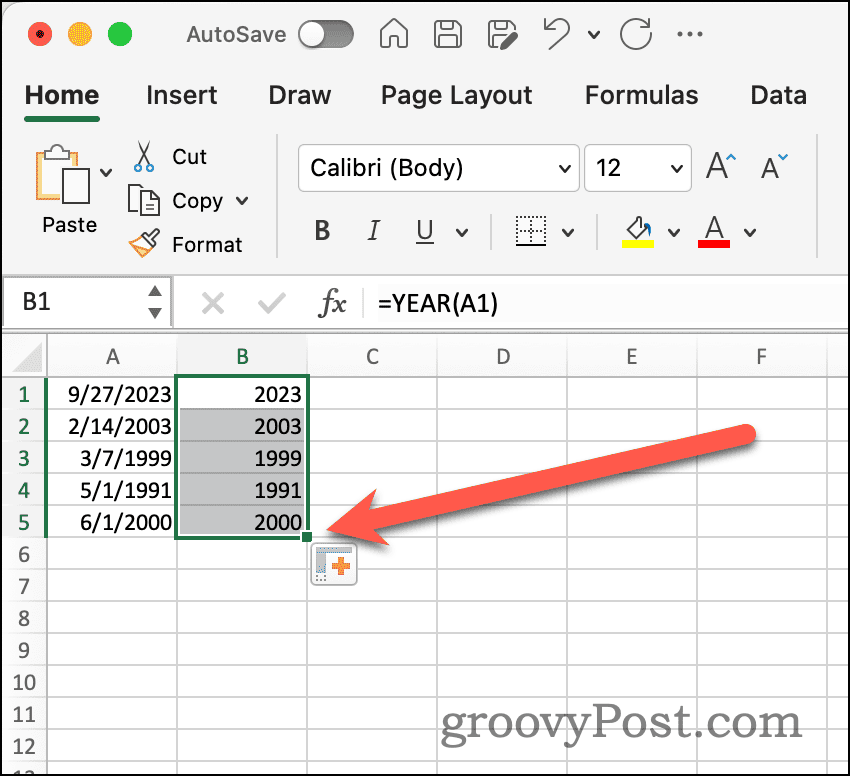 Maniglia di riempimento automatico in Excel