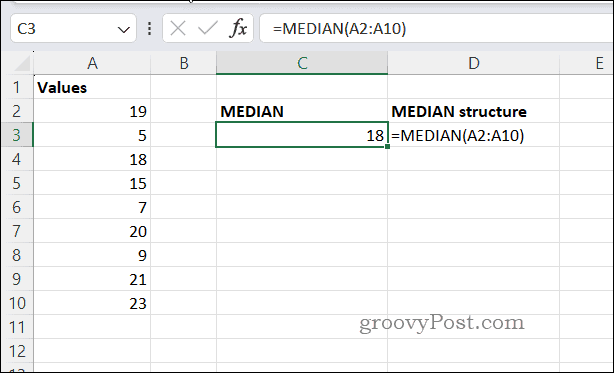 Esempio di risultato MEDIANO in Excel