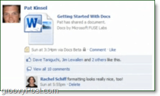 docs.com visualizzato nel feed di notizie di Facebook