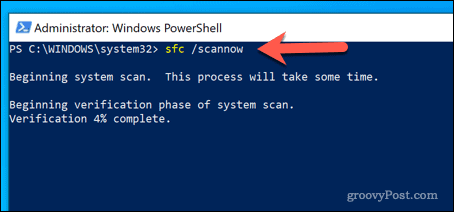 Esecuzione dello strumento SFC in Windows PowerShell