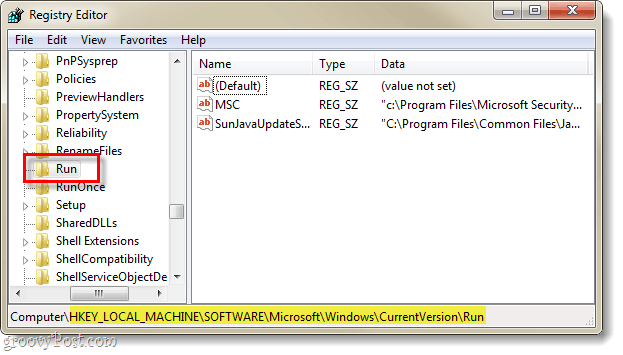 La versione corrente del registro di Windows esegue l'avvio 