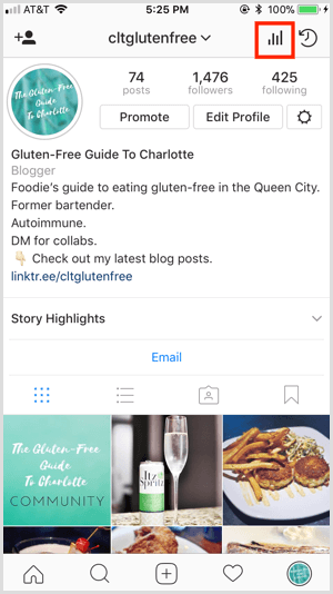 Accesso a Instagram Insights dal profilo