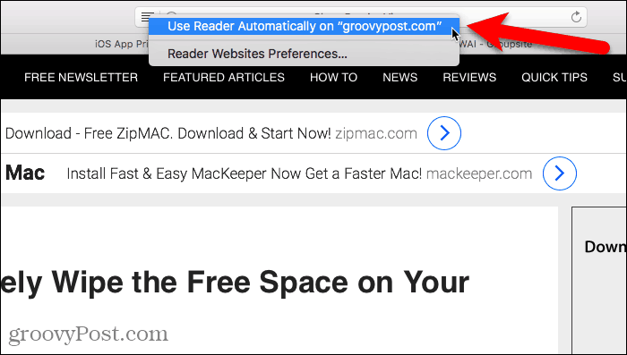 Usa Reader automaticamente in Safari per Mac