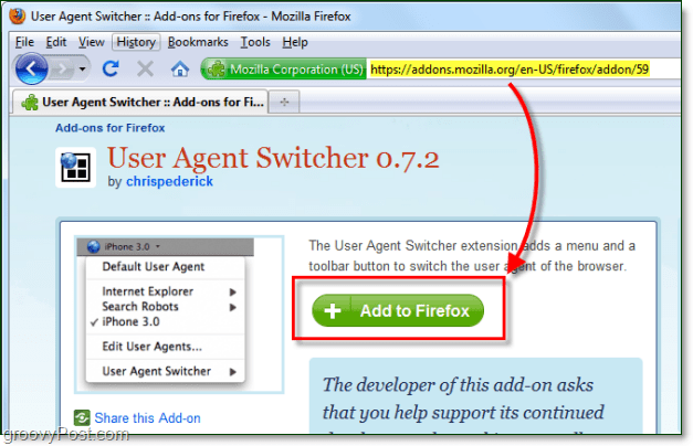 installa lo switcher agente utente per firefox