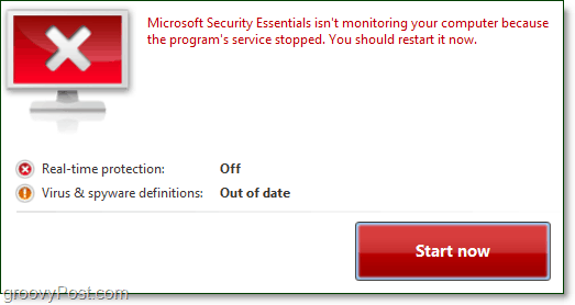 È necessario riavviare la notifica di Microsoft Essentials Security Essentials