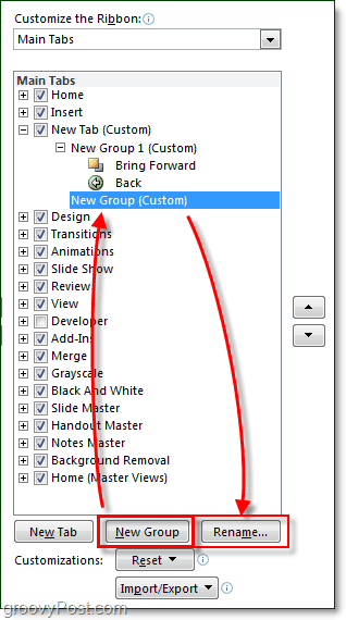 rinominare schede e gruppi nella barra multifunzione in Office 2010