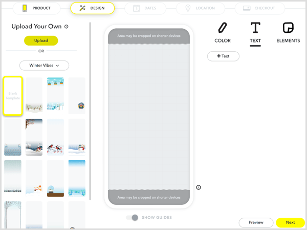 Per progettare il tuo filtro, carica la tua opera d'arte o crea un'opera d'arte utilizzando gli strumenti di Snapchat.