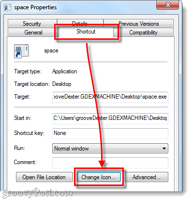 cambia icona di collegamento della barra delle applicazioni di Windows 7
