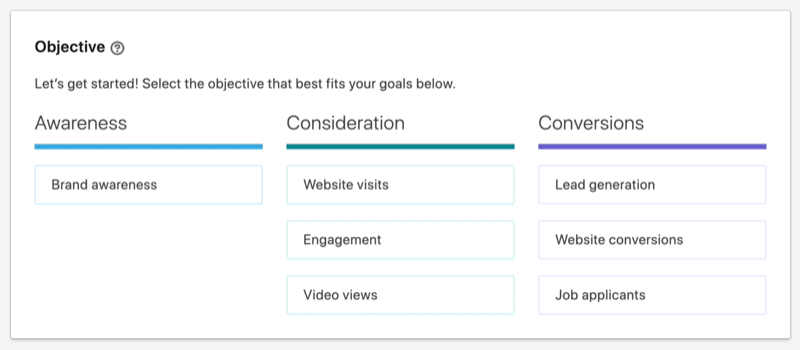 Obiettivi della campagna LinkedIn