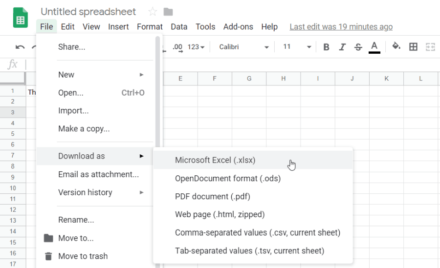 esporta foglio google in Excel