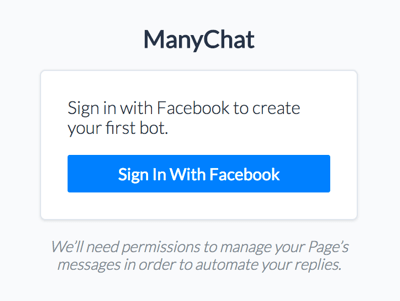Accedi a ManyChat con il tuo account Facebook.