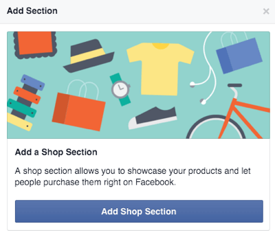 pulsante aggiungi sezione negozio Facebook