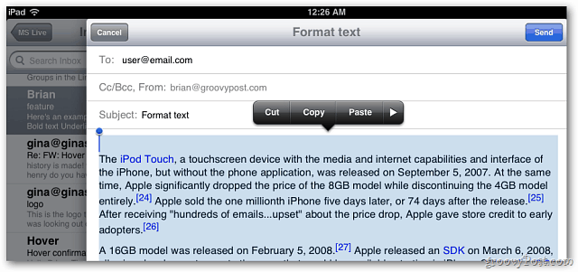 Apple iOS 5 Mail: ora include la formattazione del testo nei messaggi