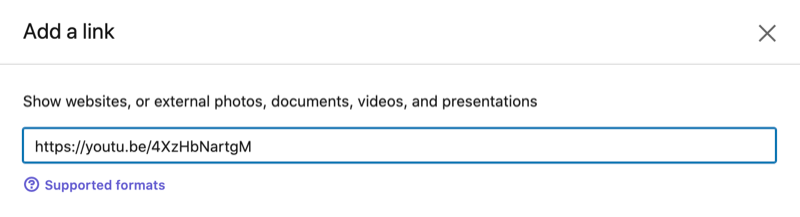 opzione delle impostazioni per aggiungere un collegamento video alla sezione del profilo in primo piano di LinkedIn