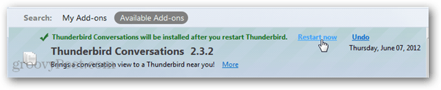 riavviare thunderbird dopo aver installato il componente aggiuntivo