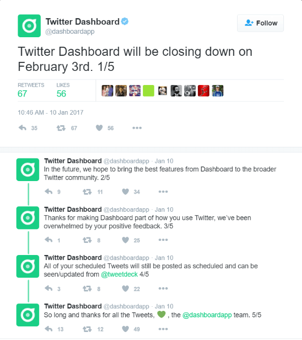 Twitter chiuderà la dashboard di Twitter il 3 febbraio 2017.