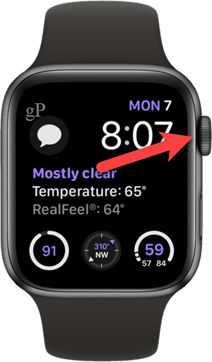 Premi la corona digitale sul tuo Apple Watch