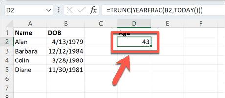 risultato excel yearfrac