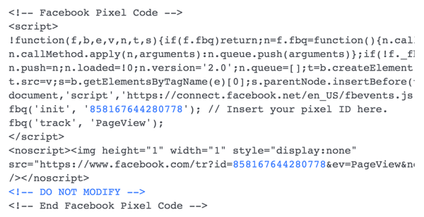 Installa il codice pixel di Facebook sul tuo sito web.