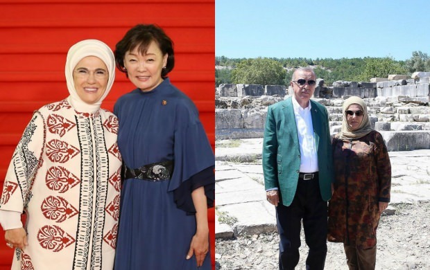 Il satellite di First Lady Erdogan si adatta allo stile scialle di tendenza del 2019