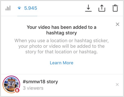 Instagram ti invia una notifica se il tuo contenuto viene aggiunto alla storia hashtag.