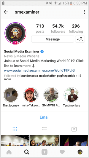 Esempio di profilo aziendale di Instagram
