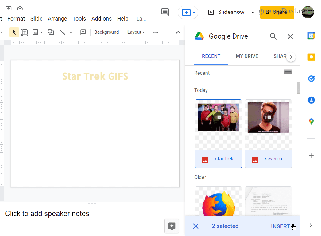 scegli GIF da utilizzare da Google Drive