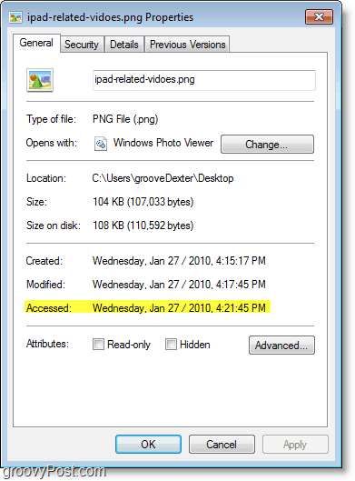 Schermata di Windows 7: la data di accesso non viene aggiornata molto bene