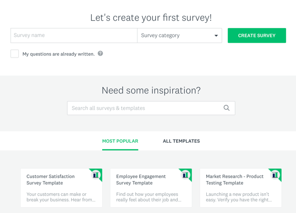 Tecniche pubblicitarie di Facebook che forniscono risultati, opzioni per creare un sondaggio Survey Monkey. 