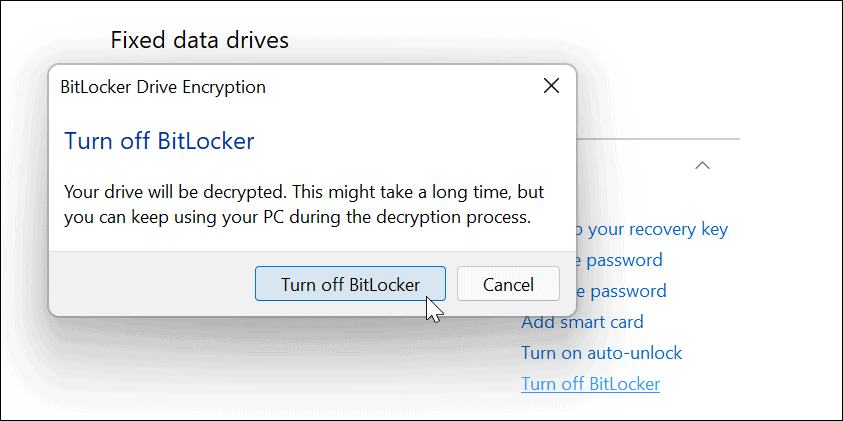 Disattiva BitLocker conferma