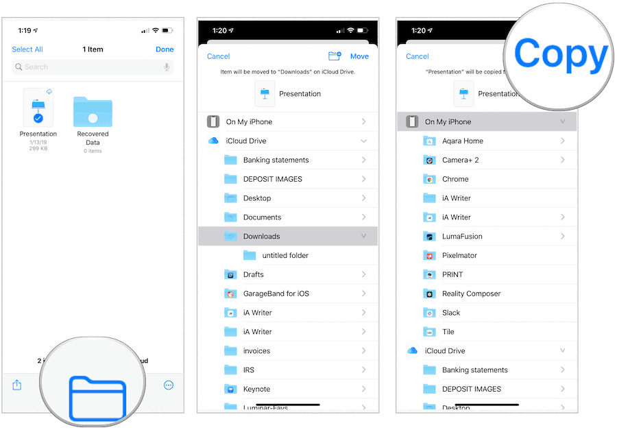 Posizione dei file in movimento app file