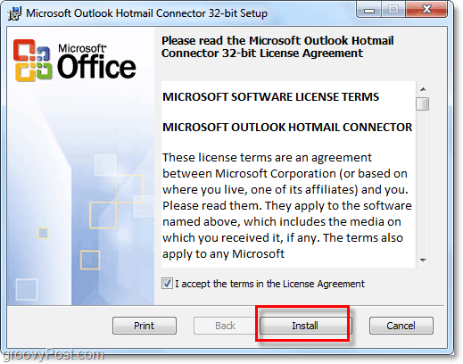 installazione dello strumento del connettore di Outlook Hotmail