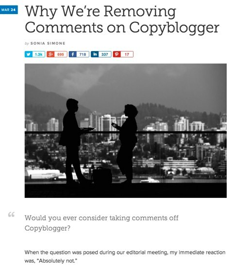 copyblogger rimuove i commenti