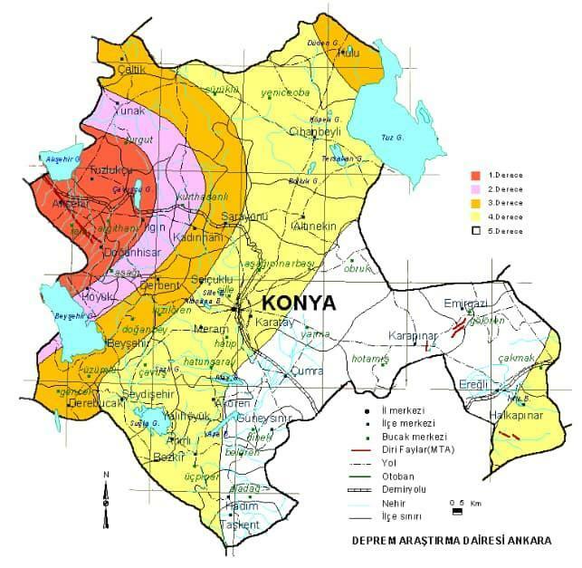 Mappa del rischio sismico di Konya