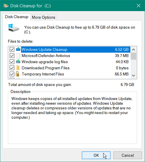 ripulire i file di sistema pulizia del disco di Windows 10