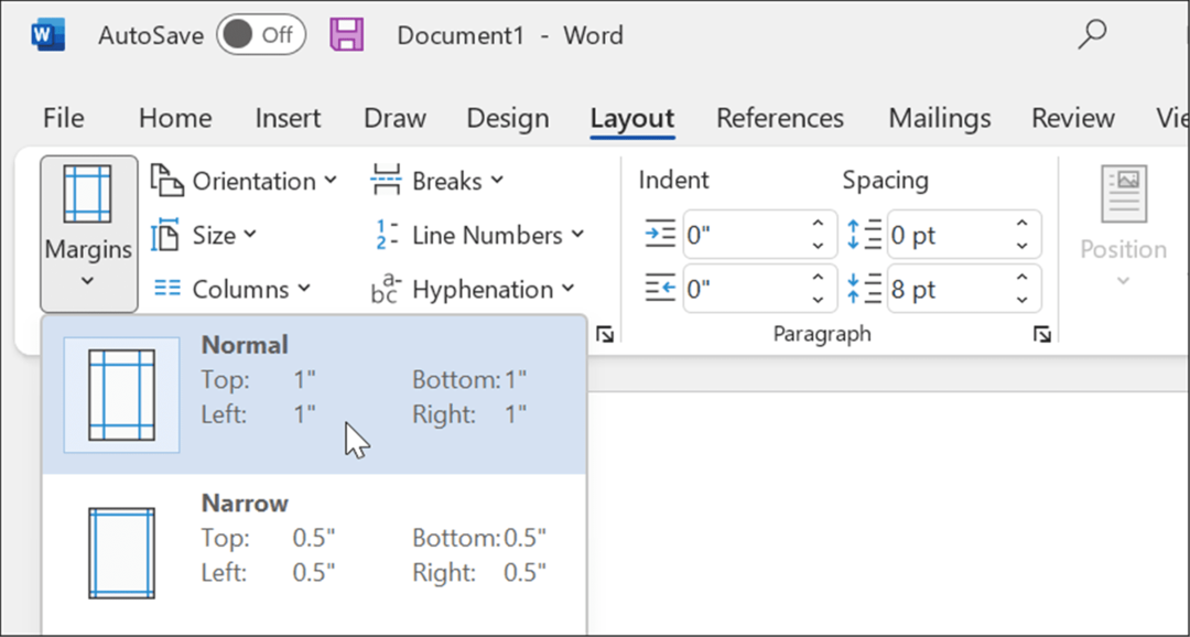 i margini normali usano il formato mla in Microsoft Word