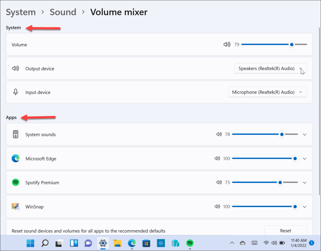 Mixer volume Windows 11