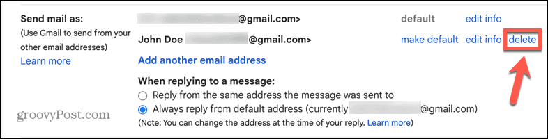 gmail cancella alias