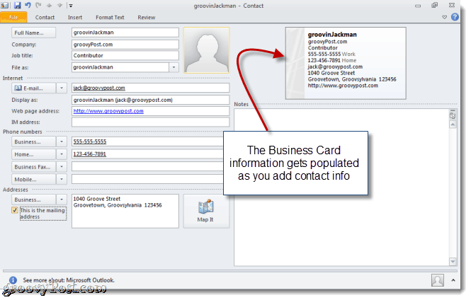 Crea una vCard in Outlook 2010