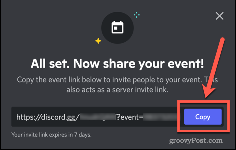 Condivisione di un evento Discord