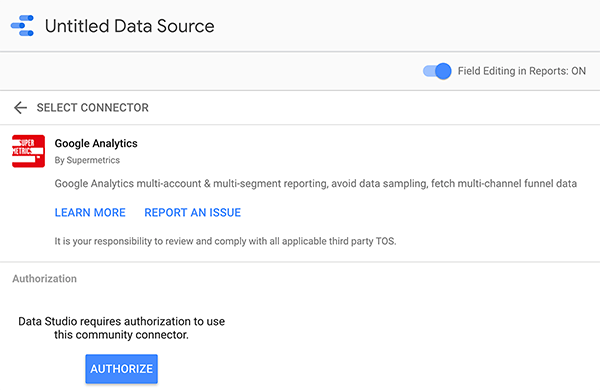 Come collegare un'origine dati a Google Data Studio, suggerimento 2