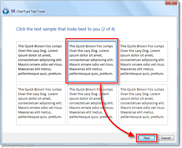 passaggio 2 della calibrazione di clearType in Windows 7