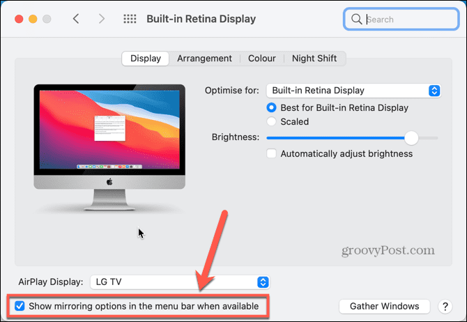 mac mostra le opzioni di mirroring