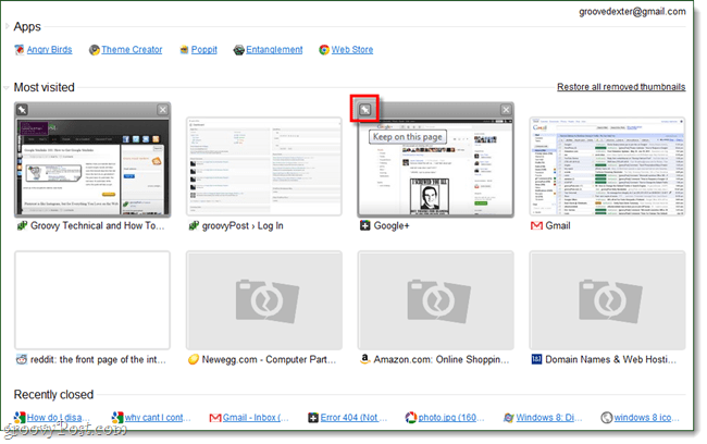 aggiungi le miniature dei siti Web nella nuova scheda di Google Chrome